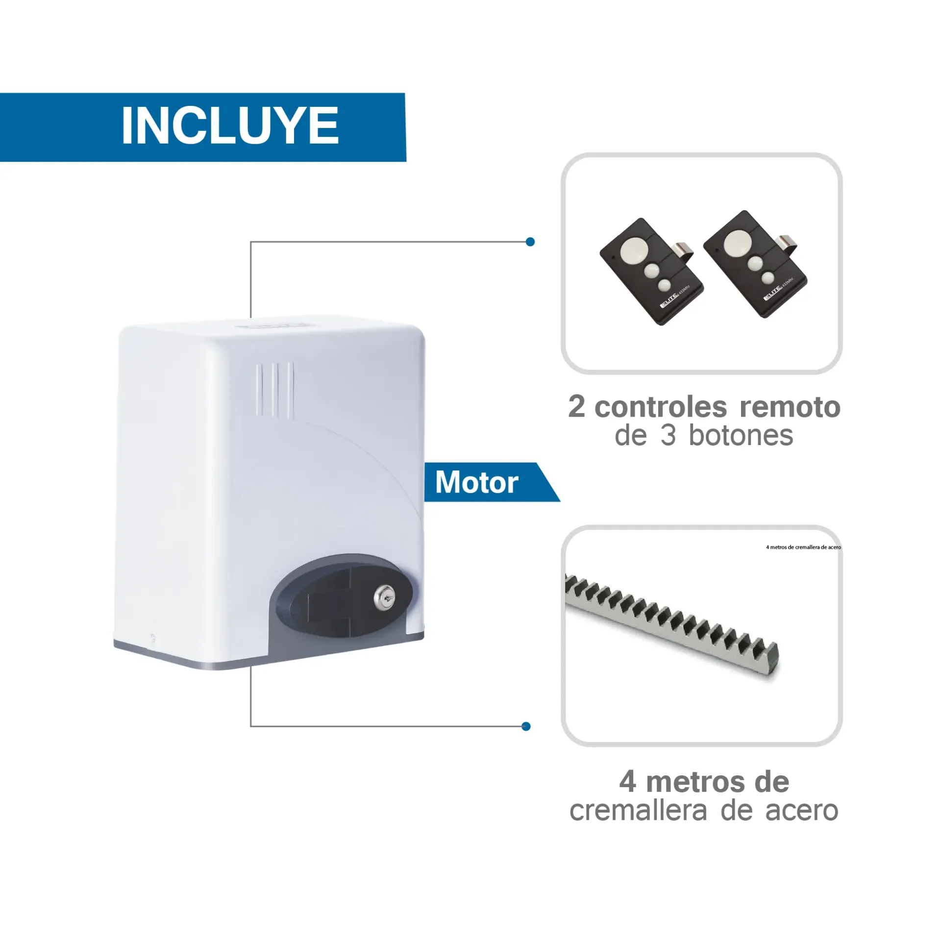 [AUELMC4] Kit Motor Corredizo SLIDE400 400Kg+4Mts Cremallera 2 controles 110V ELITE