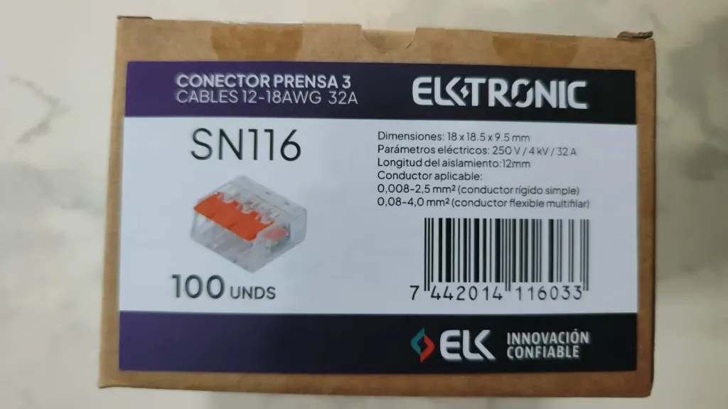 [SN116] CAJA 100 CONECTORES PRENSA 3 CABLES 12-18AWG 32A SN116 - ELKTRONIC