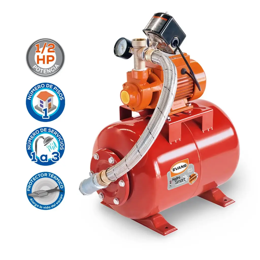 [EAP050024HE] Equipo hidroneumático con bomba periférica 1/2 HP y tanque horizontal de 24L. 