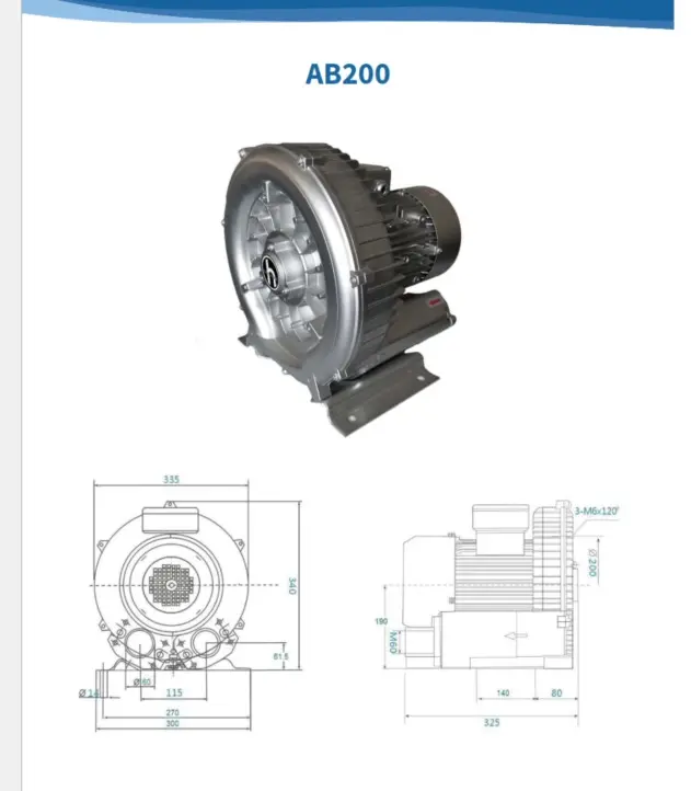 [1080399] SOPLADOR REGENERATIVO AB200 2.4HP 220/1F HIDROTERMAL 