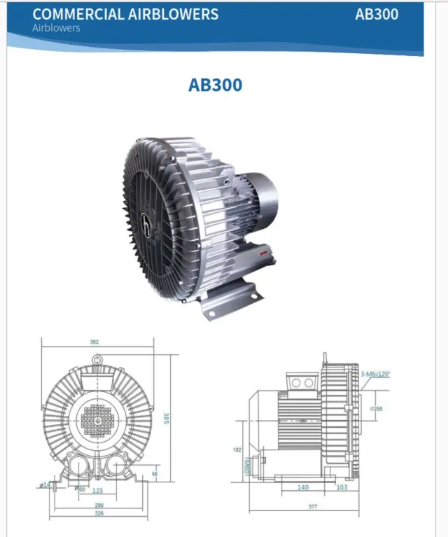 [1080400] SOPLADOR REGENERATIVO AB300M2 3.5HP 220-460V/3F HIDROTERMAL 
