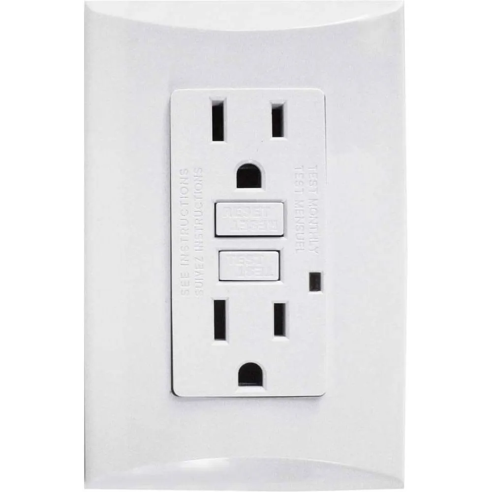 [E021018] TOMA DOBLE GFCI 2P 3H 15A 125V NEMA 5-15R BLANCO PLATA