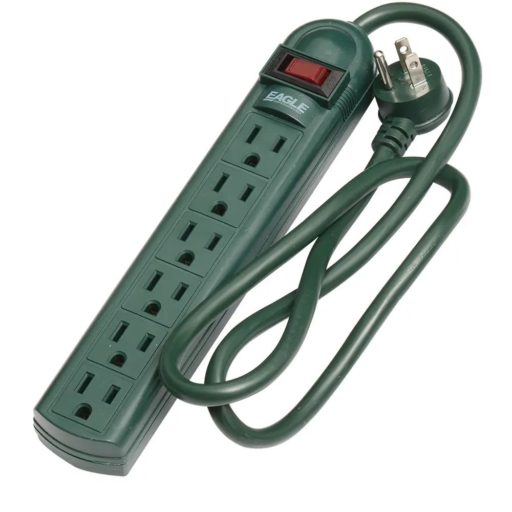[E021135-G] REGLETA 6 SALIDAS 2P 3H 15A 125V NEMA 5-15R CABLE 90cm VERDE #1135-G